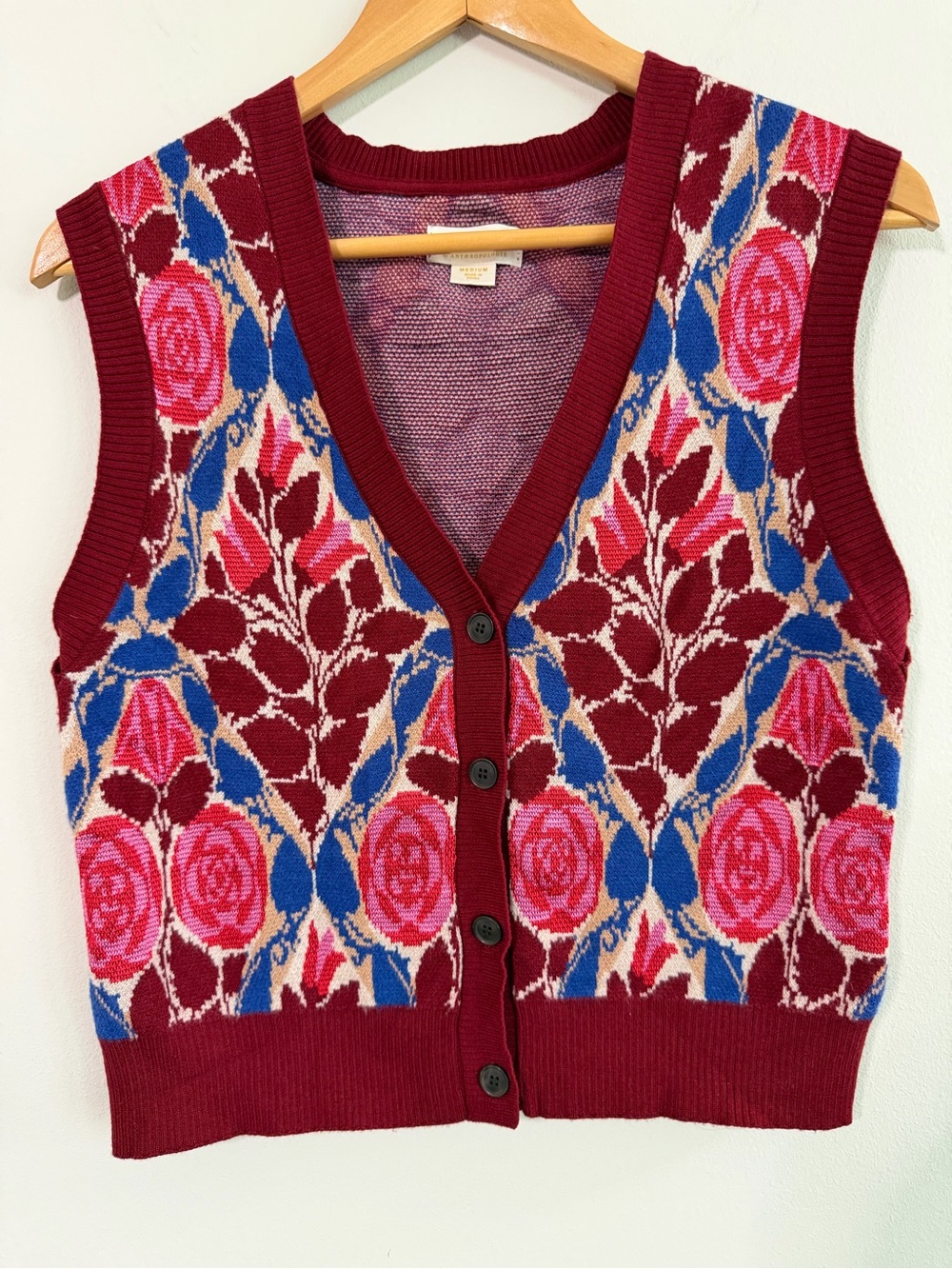 Anthropologie Maeve Dera Sweater Button Vest Floral Tapestry Knit Size Medium